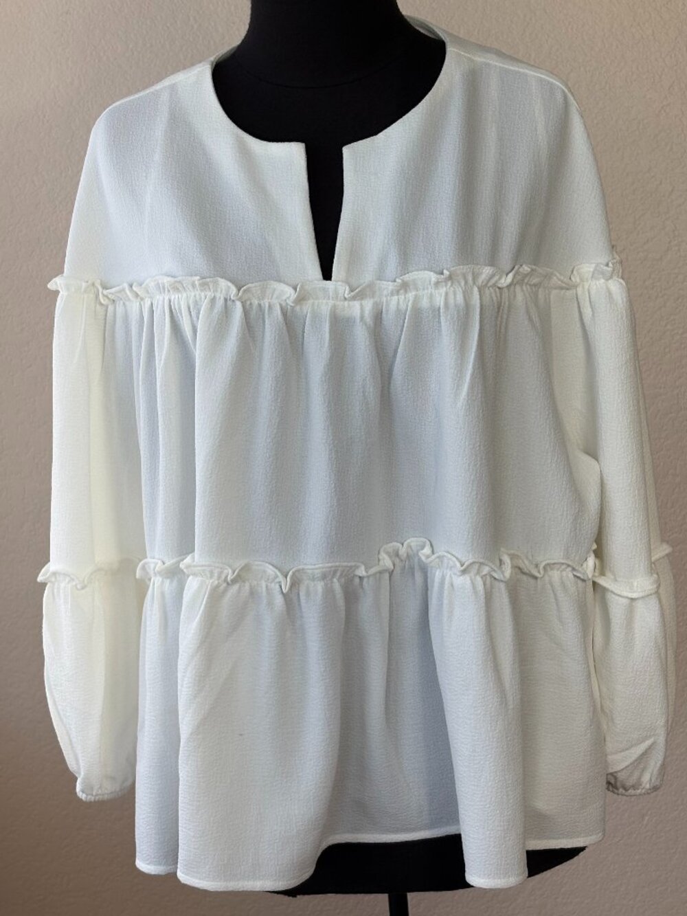 Marc New York White Tiered Ruffle Boho Blouse Large